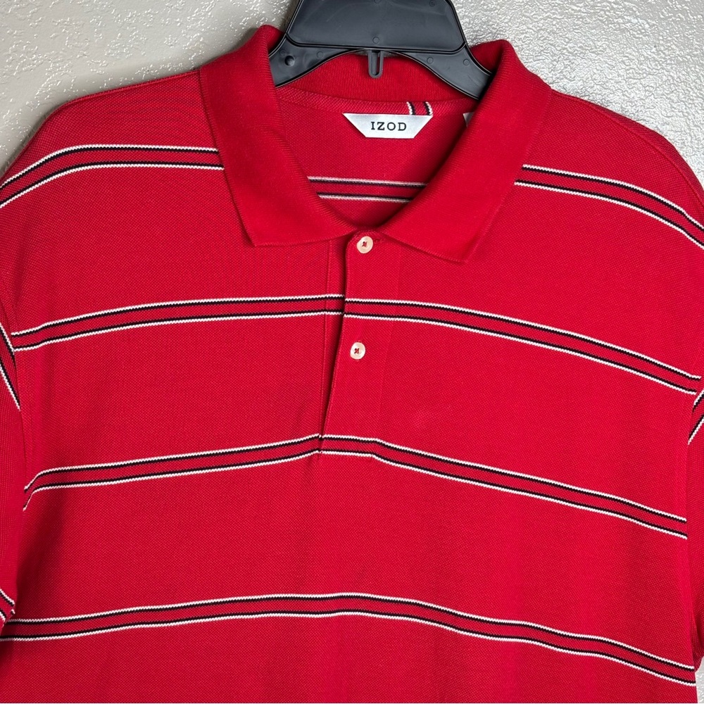 Mens Izod Red Striped Polo Short Sleeve Shirt Classic Design Pima Cotton  Large